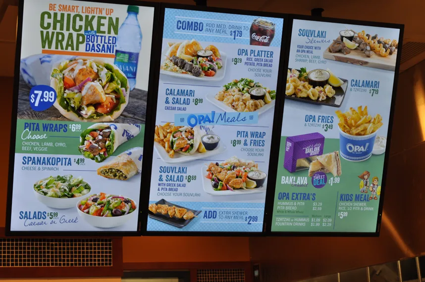 E Display Installs Digital Menu Boards at OPA! Quance Street, Regina, SK