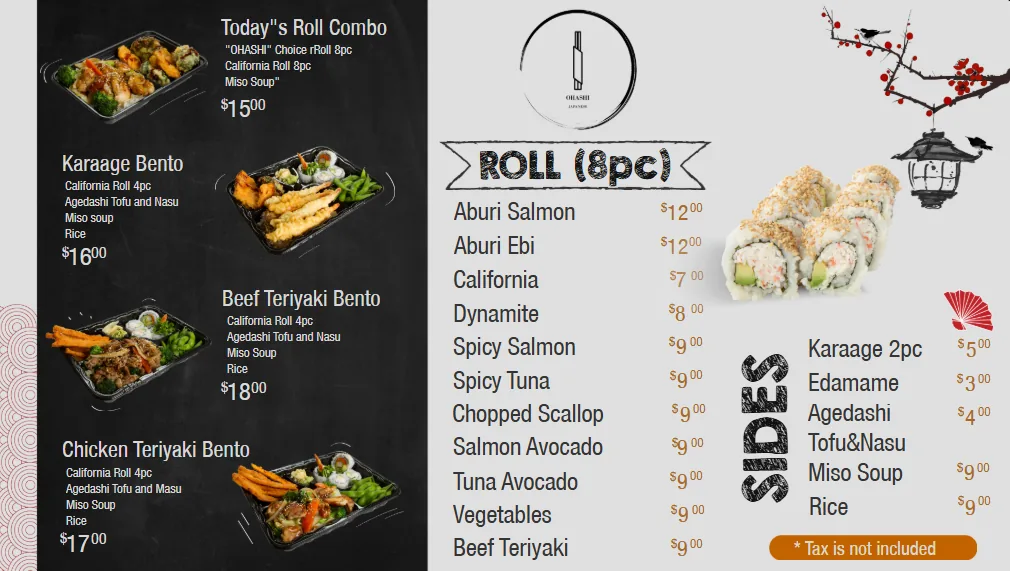 Bento box restaurant digital signage template on a TV screen