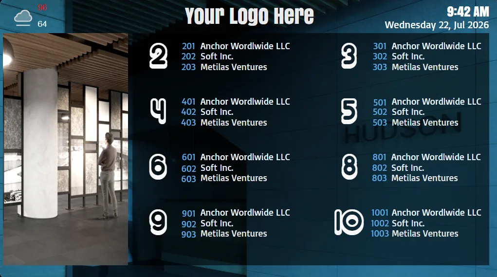 Building directory digital signage template listing tenants