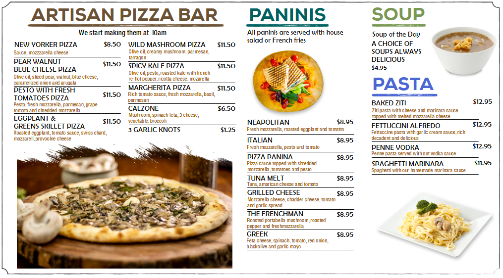 Pizza, Paninis, Pasta