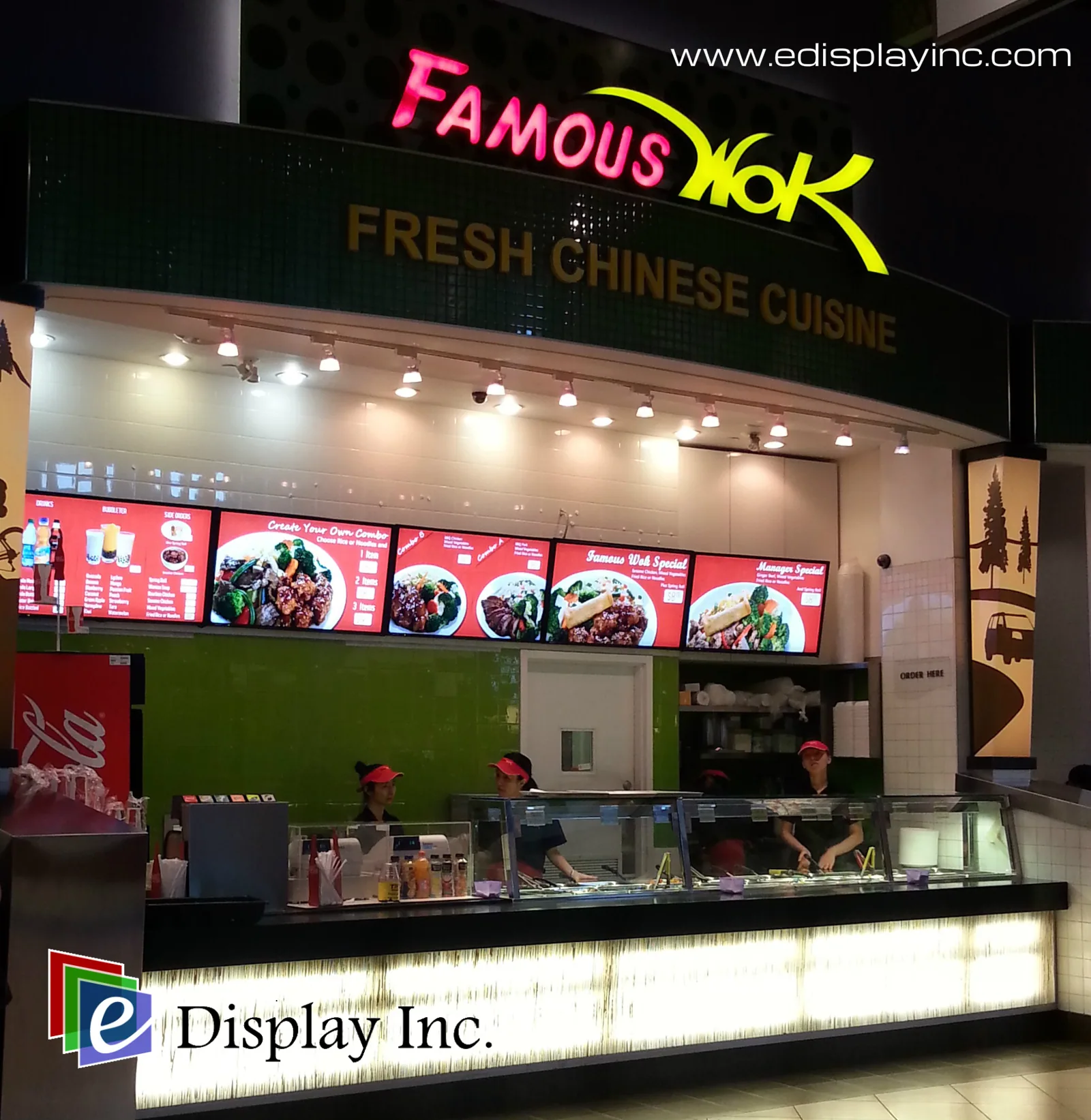 E Display Deploys Digital Menu Boards at Famous Wok Cross Iron Mills, Calgary, Alberta.